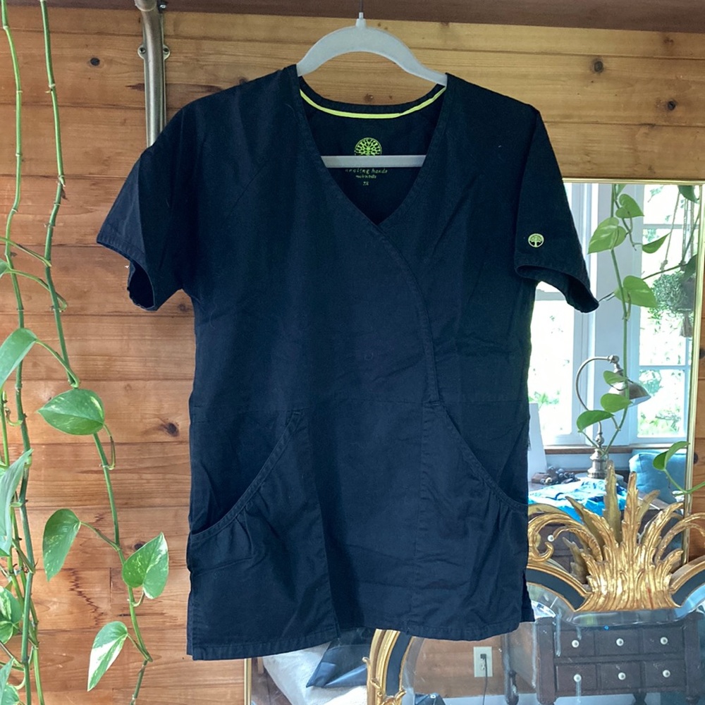 Healing Hands scrub top, v neck with ruching at pockets (2 pockets)